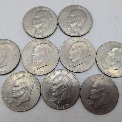 Nine 1970's Eisenhower Dollars