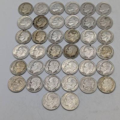 36 Silver 1950's Roosevelt Dimes 