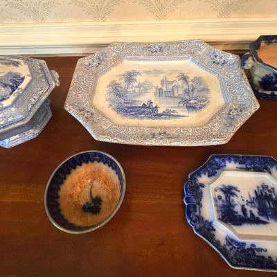Antique Blue & White China Ironstone Flow Blue