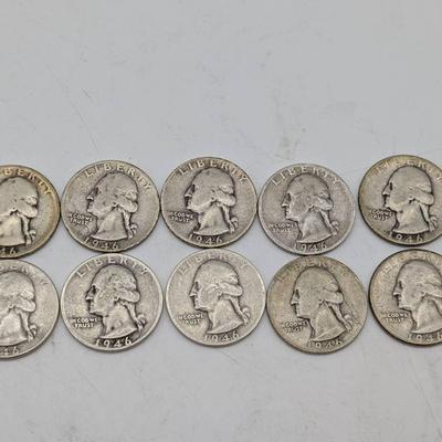 12 Silver 1946 Washington Quarters 