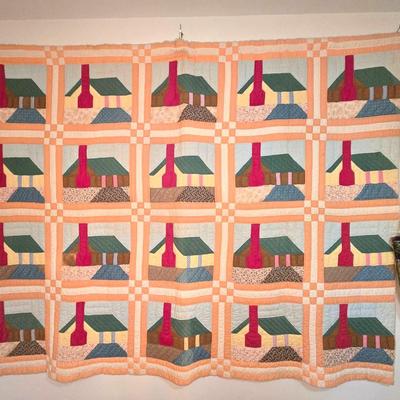 Vintage Handmade Quilt, Quilted Wall Hanging, Tote Bag 