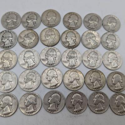 30 Silver 1954 & 1955 Washington Quarters 