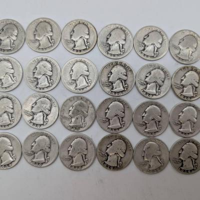 24 Silver 1938 & 1939 Washington Quarters 