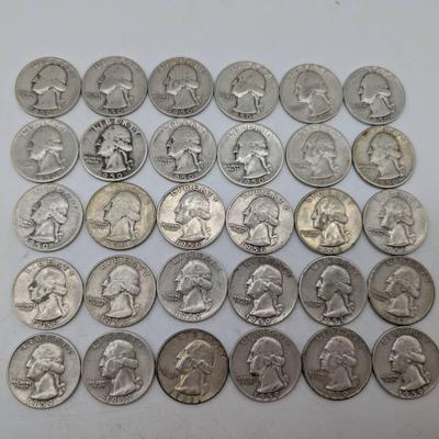 30 Silver 1950's Washington Quarters 