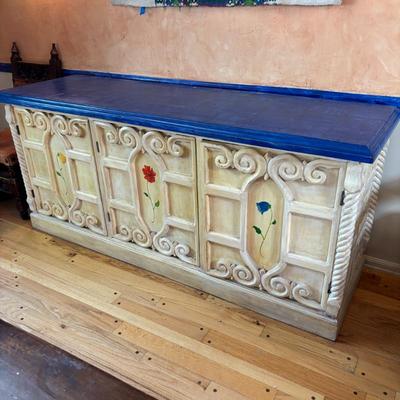 Lot #52 - Vintage Hand-Carved Spanish Colonial Style Artes De Mexico Wooden Sideboard