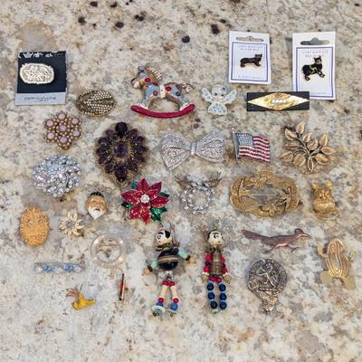 Lot #176 - Vintage Brooch & Dress Clip Collection Featuring Unique Designs