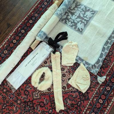 Lot #143 - Vintage Decorative Textile Bundle with Fur Accessories