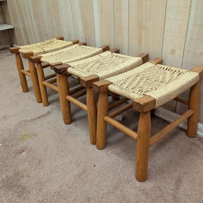 Lot #133 - Set of 4 Vintage Wooden Stools