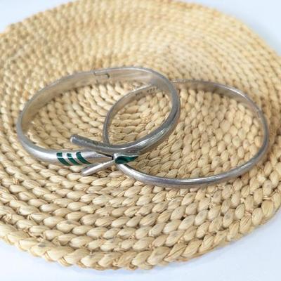 Lot #195 - Sterling Silver & Malachite Bangles