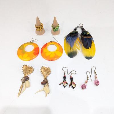 Lot #217 - Colorful Handmade Earrings and Unique Rings Collection