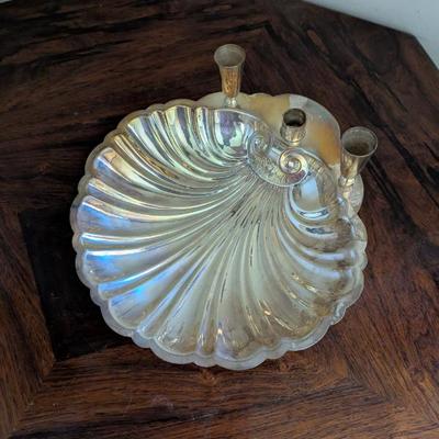 Lot #24 - Vintage Sheffield Silver Co. Silver Plated Clam Shell-Shaped Dish with Candlestick Holders