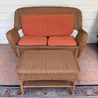 Lot #113 - Wicker Loveseat and Coffee Table Set