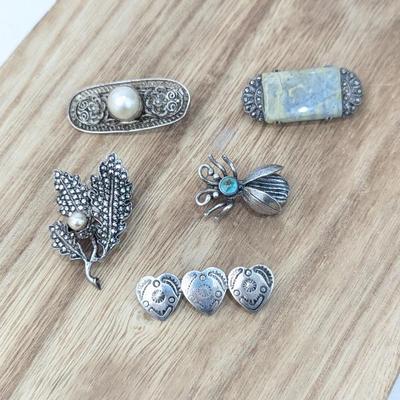 Lot #199 - Vintage Silver Brooches Set with Pearl and Gemstone Accents
