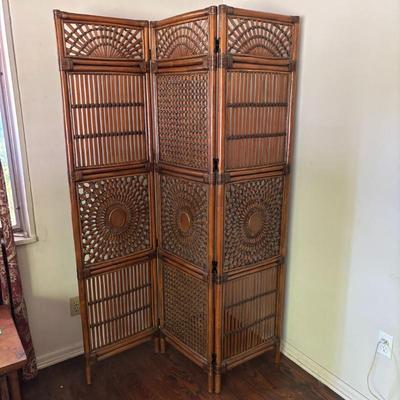 Lot #1 - Vintage Brown Bamboo 3-Panel Folding Screen Room Divider