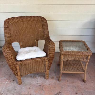 Lot #112 - Vintage Wicker Chair and Side Table Set