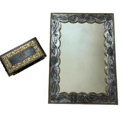 Lot #100 - Vintage Mirror and Decorative Box Lot