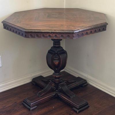Lot #13 - Antique Carved Walnut Octagonal Center Table
