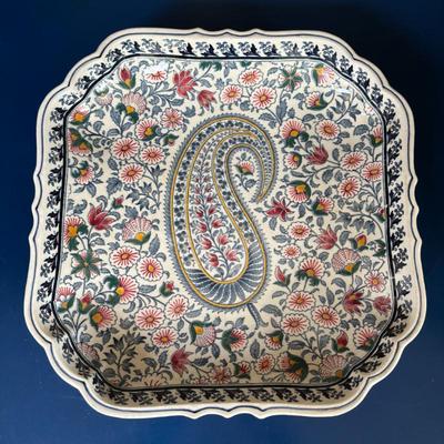 Lot #61 - Vintage Gien France French Faience Large Serving Tray Platter in the Cachemire Pattern Paisley Flower