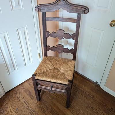 Lot #94 - Vintage Wooden Chair with Storage Drawer