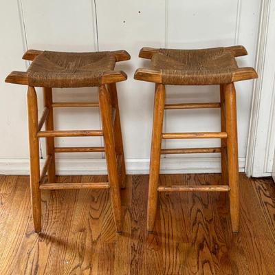 Lot #123 - Three Vintage Wooden Bar Stools