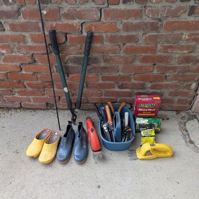 Lot #162 - Gardening Tools Set with Boots and Plant Food