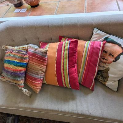 Lot #145 - Colorful Decorative Pillows Set with Stripes and Edgar Allan Poe Design