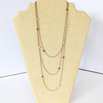 Lot #202 - Multi-Strand 10k Gold Station Necklace with Amethyst and Pearl Accents