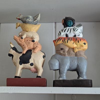 Lot #37 - Vintage Handcrafted Stacked Farm & Safari Animal Figurines