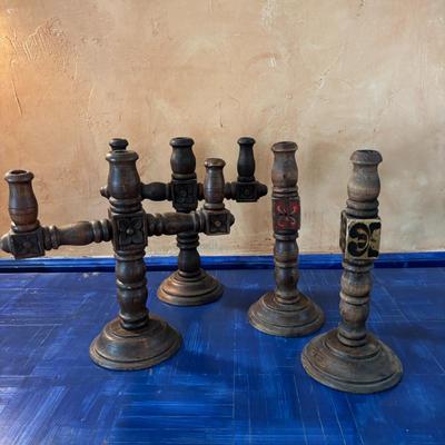 Lot #122 - Vintage Wooden Mexican Candle Holders