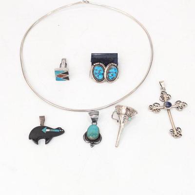 Lot #198 - Turquoise and Silver Jewelry Set with Unique Designs
