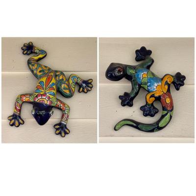 Lot #116 - Mexican Talavera Folk Art Frog & Lizard Patio Wall Art