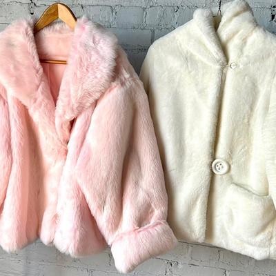 Vintage Pink and White Faux Fur Women's Coats