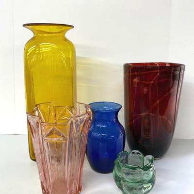 Assorted Colored Glass Vases (5)