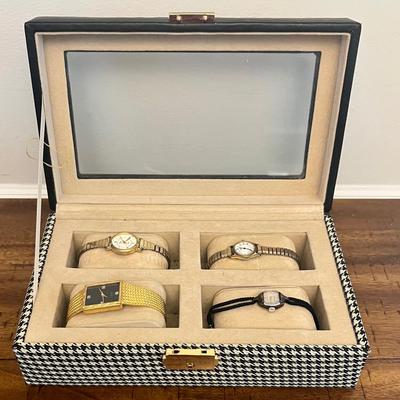 Vintage Watch Case With 4 Vintage Watches 
