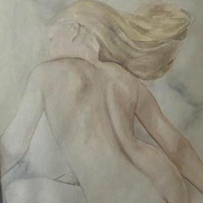 Signed Framed Watercolor, Nude Female 