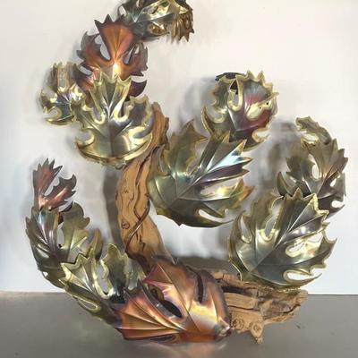 Mid Century Copper And Driftwood Wall Decor