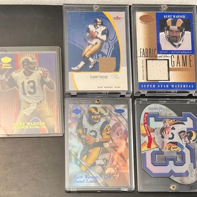 4 Collectible Kurt Warner Football Cards, Jersey Relics - Numbered Cards