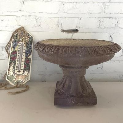 Vintage Concrete Garden Urn With Thermometer 