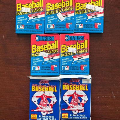 7 Sealed/Unopened Baseball Packs. 5 1989 Donruss and 2 1989 Score
