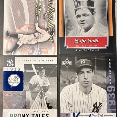 4 Collectible New York Yankees Baseball Cards, Babe Ruth - DiMaggio
