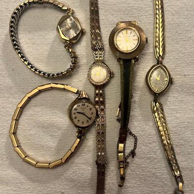 5 - Antiques Ladies Watches - 10K Rolled Gold Plated - Gruen, Elgin, Wittnauer