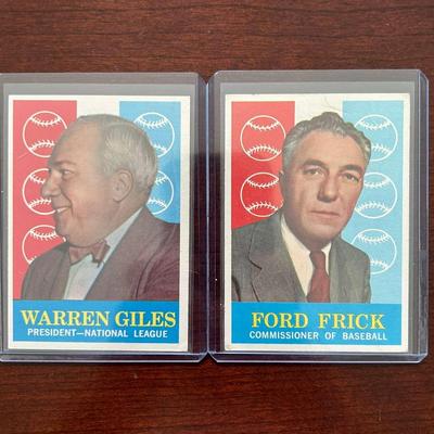 1959 Topps Baseball Card. Warren Giles President. Ford Frick Commissioner of Baseball