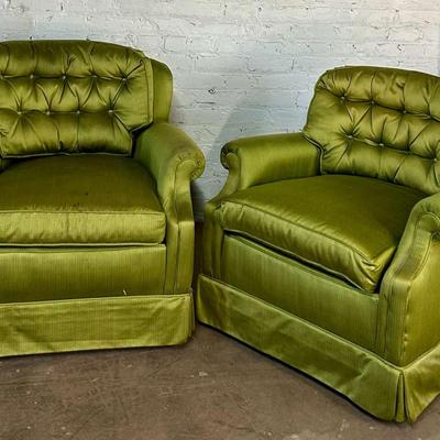 Pair of Mayfair by Franklin Light Olive Green Upholstered Armchairs, 1970s