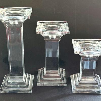 Art Deco Style Heavy Crystal Candleholders (3 Graduated Sizes)