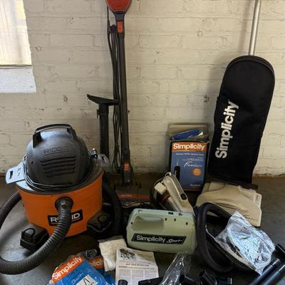 Vacuums (5) With Ridgid 6 Gallon ShopVac, Simplicity, Black & Decker, Shark