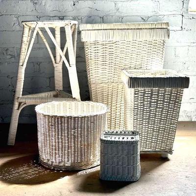Wicker Jardiniere with Stand, Wastepaper Basket, Tissue Cover and Hamper