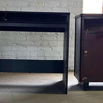 Black Finish Articulating Desk with Wood Nightstand