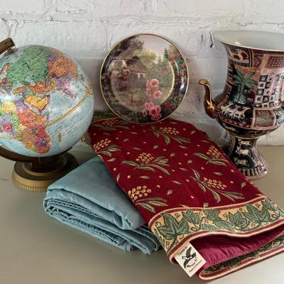 Worldly Decor With Oriental Accent Vase, Replogle Globe, Portugal Tapestry & More