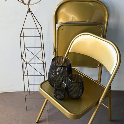Golden Garden Decor With Topiary/Trellis, Candle Holders, Folding Chairs