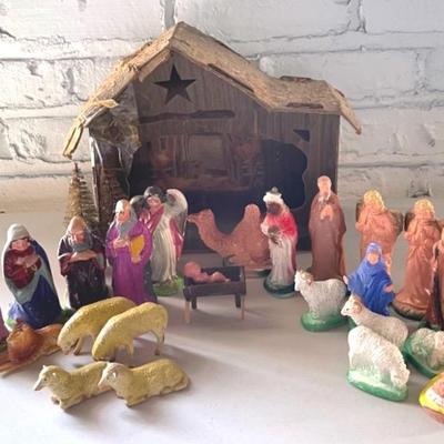 Vintage Nativity Chalk Figurines, Marked Japan And Italy  